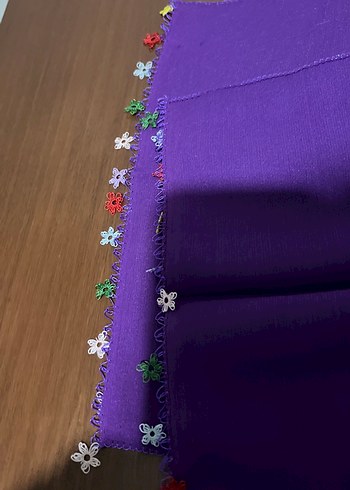 Mor İpek Görünümlü Kadın Fular iğne oyalı - Görsel 3