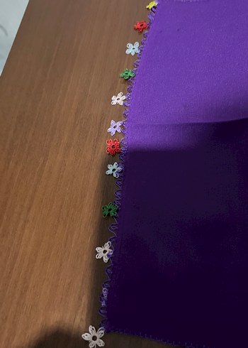 Mor İpek Görünümlü Kadın Fular iğne oyalı - Görsel 2