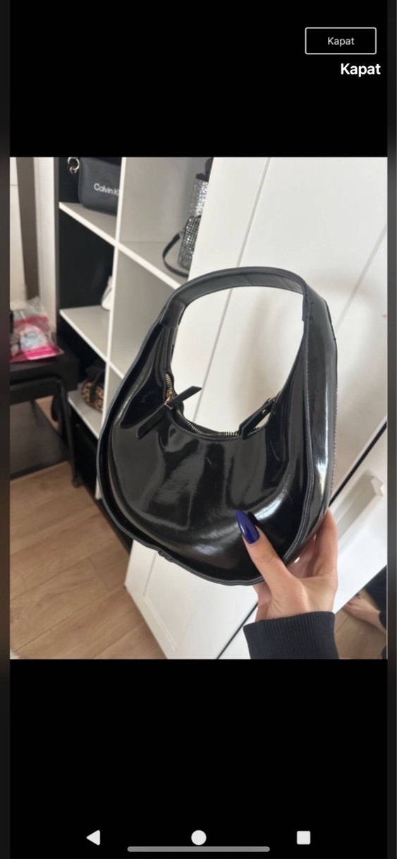 Siyah Parlak Deri Fermuarlı Ofis Çantası - Görsel 2