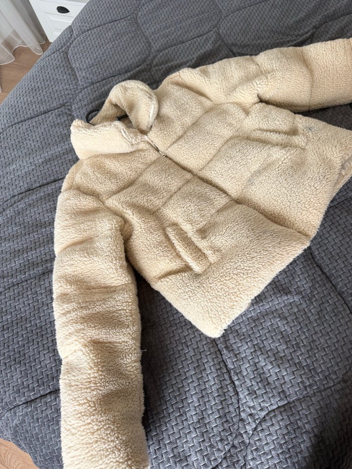 Bej Kadın Peluş Kaban Yüksek Yaka mont - Görsel 2