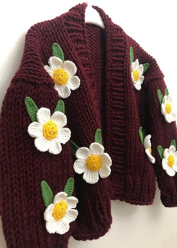 Nakışlı Bordo Örgü Bohem Hırka - Görsel 3