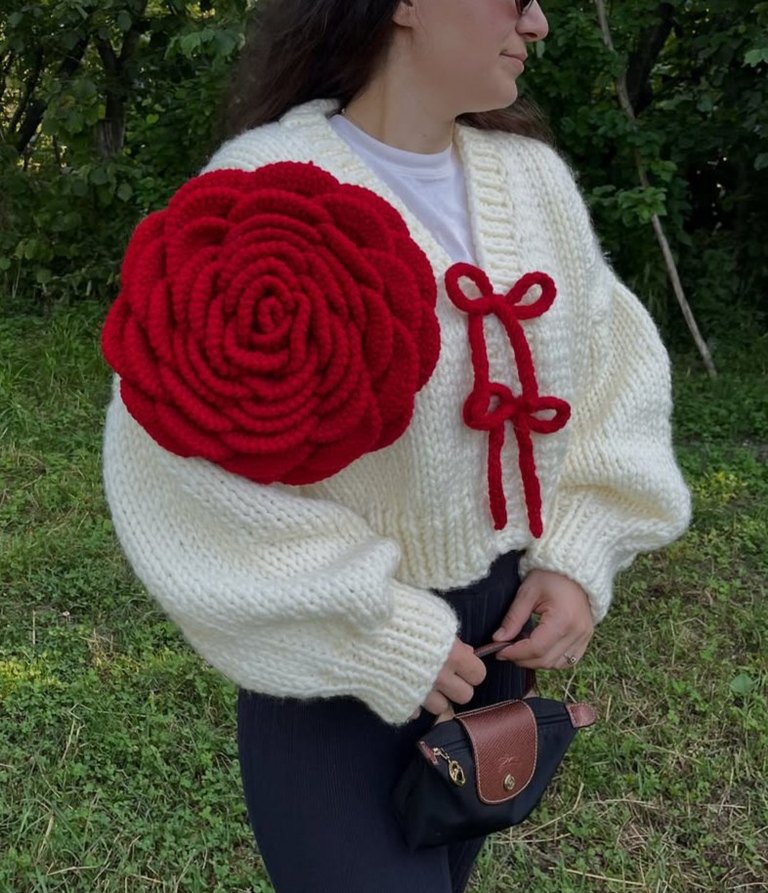 Kadın Bohem Örgü Hırka, Uzun Kollu, Beyaz - Görsel 5