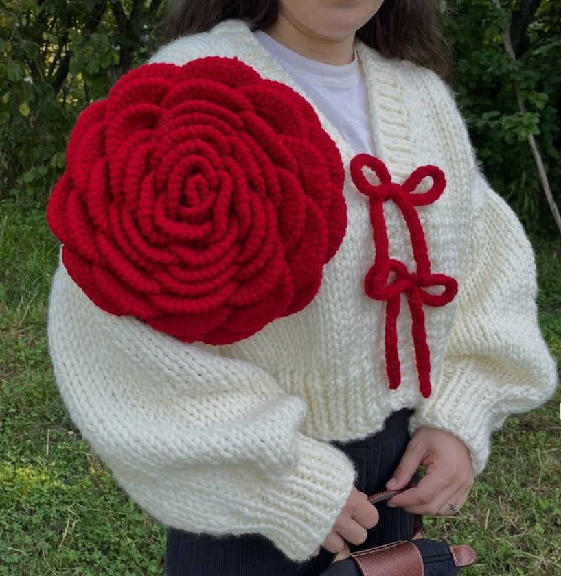 Kadın Bohem Örgü Hırka, Uzun Kollu, Beyaz - Görsel 2