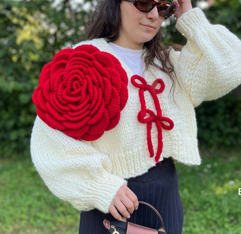 Kadın Bohem Örgü Hırka, Uzun Kollu, Beyaz - Görsel 3