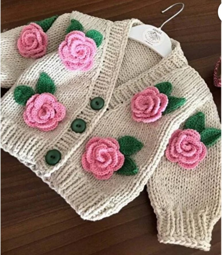 Nakışlı Pembe Çiçekli Kız Triko Hırka - Görsel 2