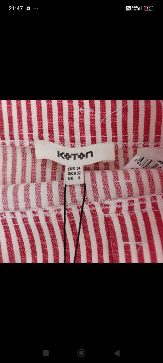 Düğmeli Koton Kadın Çizgili Mini Etek - Görsel 3