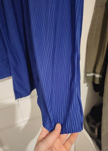 Mavi Pilili Uzun Kollu Kadın Gömlek - Görsel 4