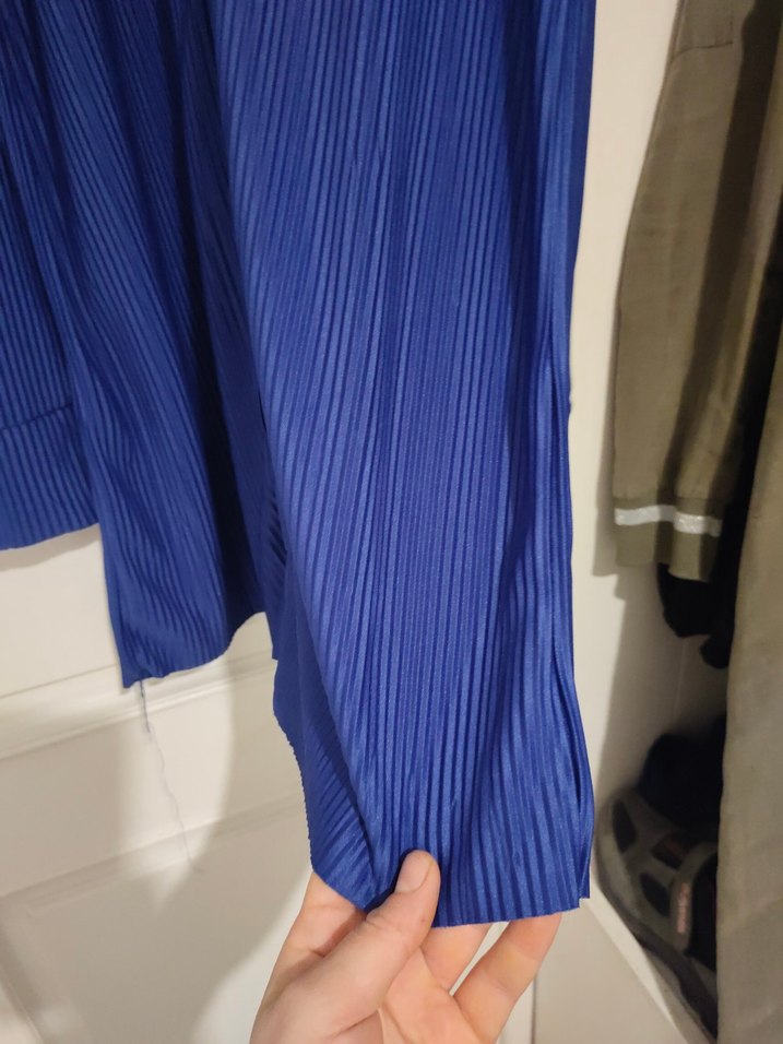 Mavi Pilili Uzun Kollu Kadın Gömlek - Görsel 4