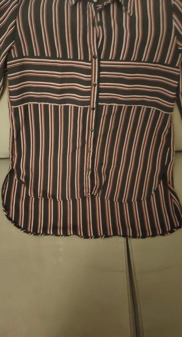 Düğmeli Çizgili Kadın Gömlek - Görsel 3