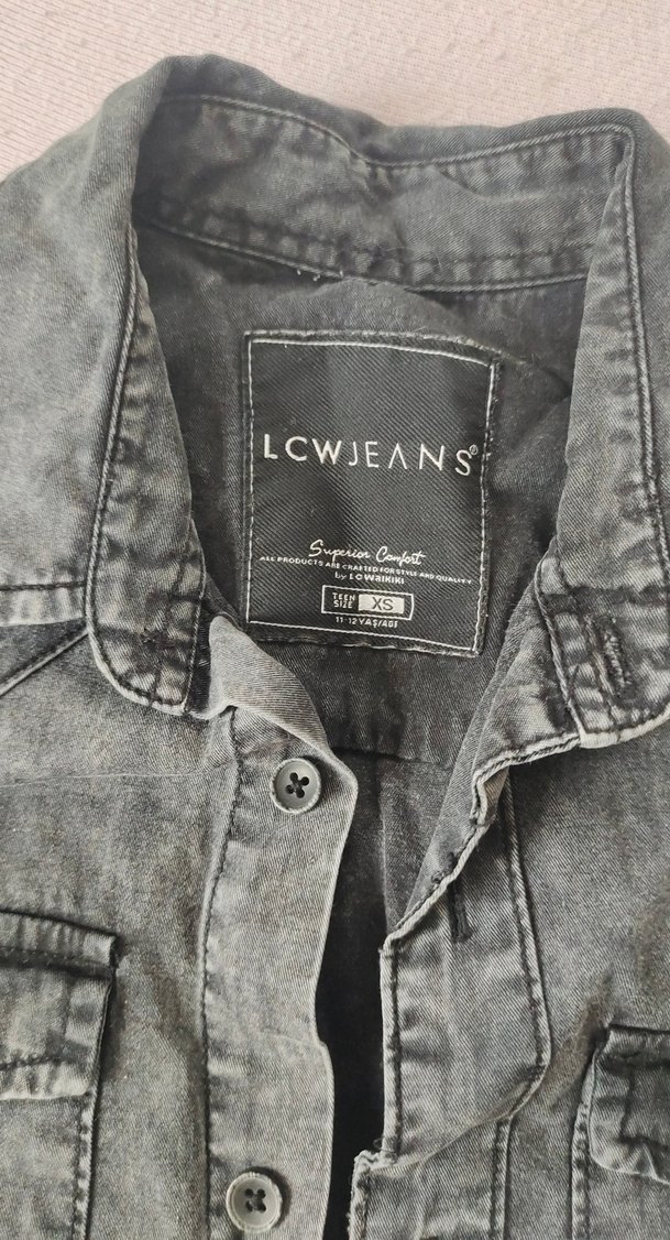 Gri Kısa Kollu Denim Erkek Gömlek - Görsel 3