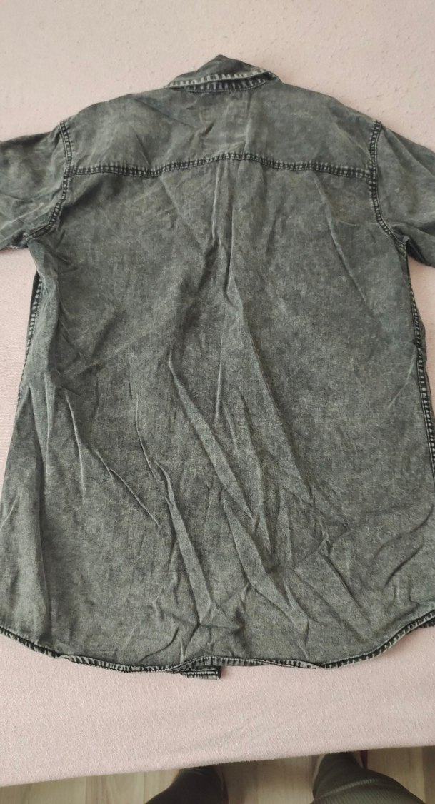 Gri Kısa Kollu Denim Erkek Gömlek - Görsel 4