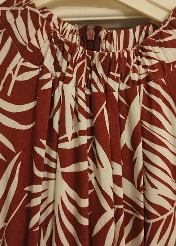 Kırmızı Baskılı Uzun pamuklu viskon kumaş yazlık elbise - Görsel 5