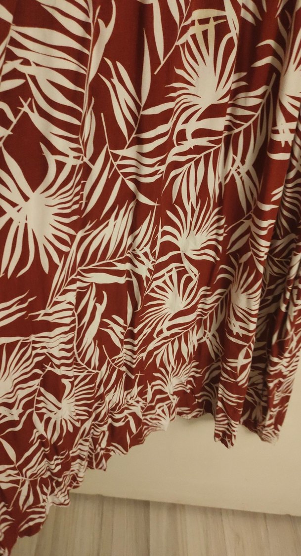 Kırmızı Baskılı Uzun pamuklu viskon kumaş yazlık elbise - Görsel 3