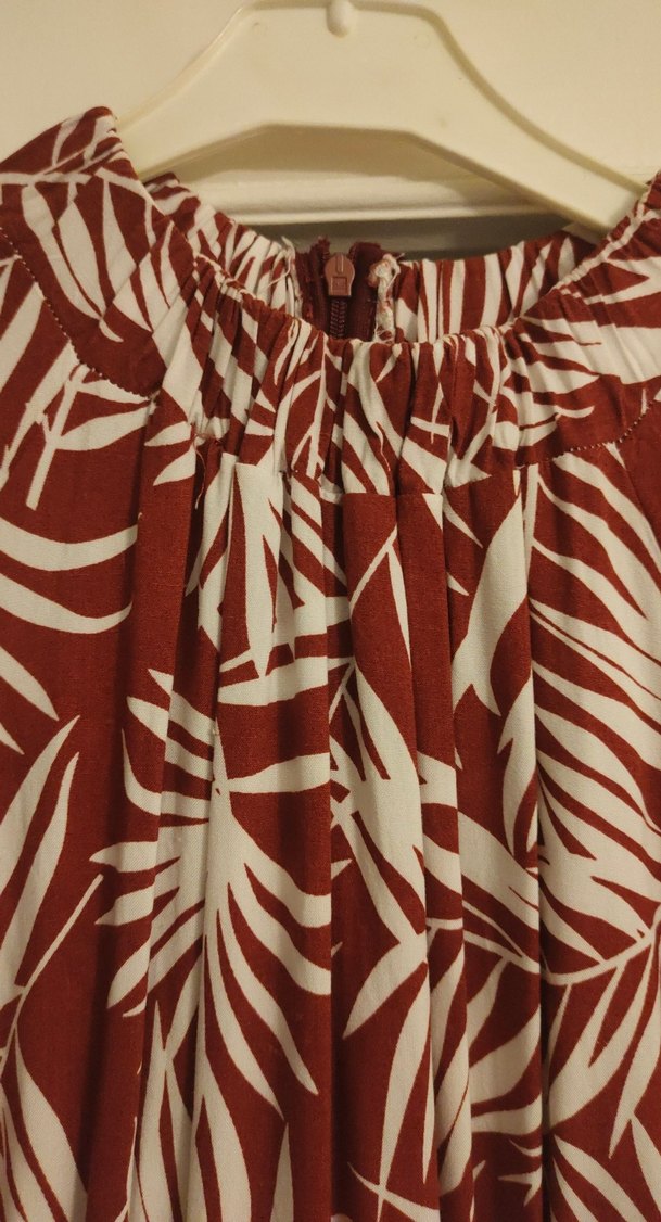 Kırmızı Baskılı Uzun pamuklu viskon kumaş yazlık elbise - Görsel 5