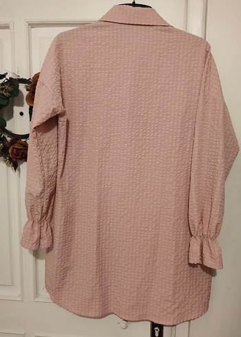 Pembe Keten Fırfırlı Uzun Kollu Gömlek - Görsel 5