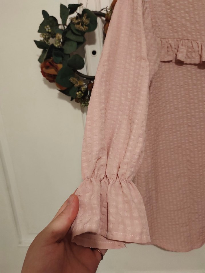 Pembe Keten Fırfırlı Uzun Kollu Gömlek - Görsel 3