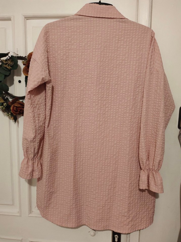 Pembe Keten Fırfırlı Uzun Kollu Gömlek - Görsel 5