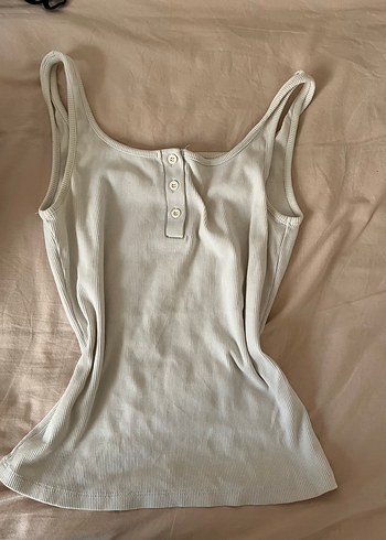 Zara Düğmeli V Yakalı Kadın Keten Atlet