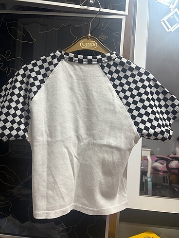 m Beden Beyaz dama desenli crop
