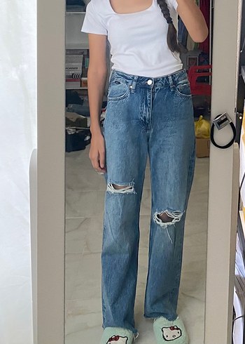 Kadın Mavi Bol Kesim icon  Kot Pantolon - Görsel 8