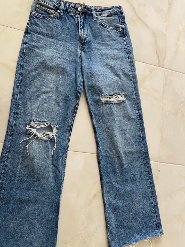 Kadın Mavi Bol Kesim icon  Kot Pantolon - Görsel 2