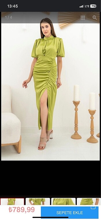 Zara Yağ yeşili saten elbise