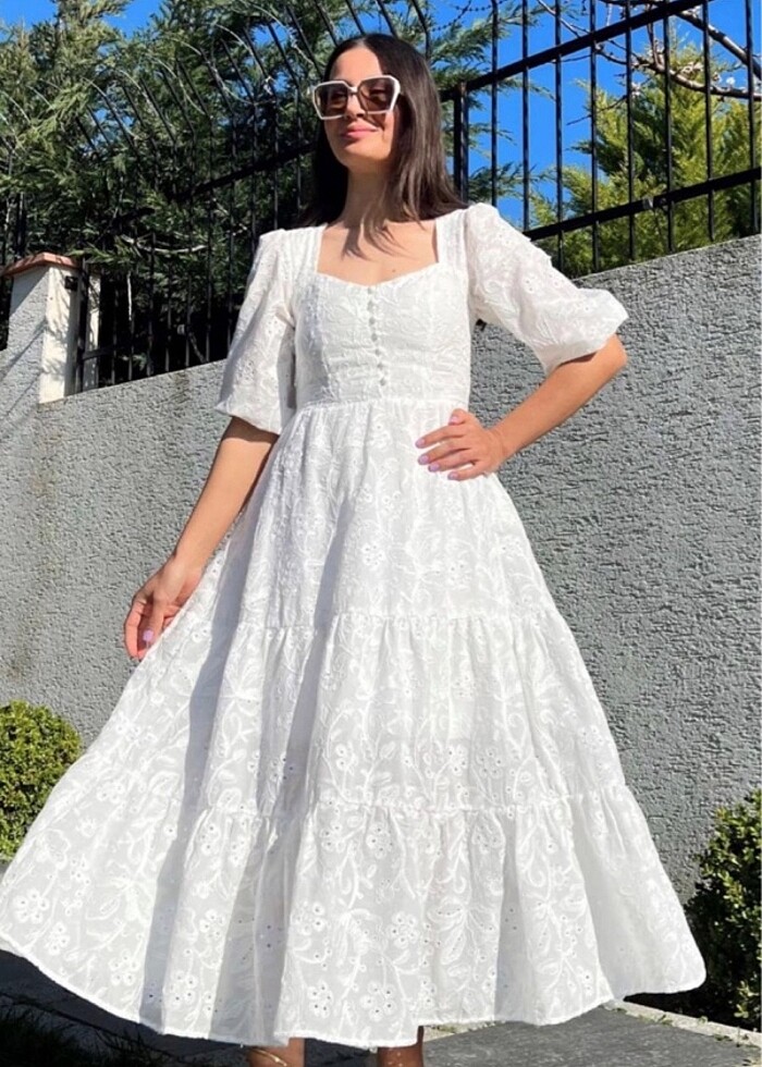 Kırık Beyaz fisto elbise - Görsel 2