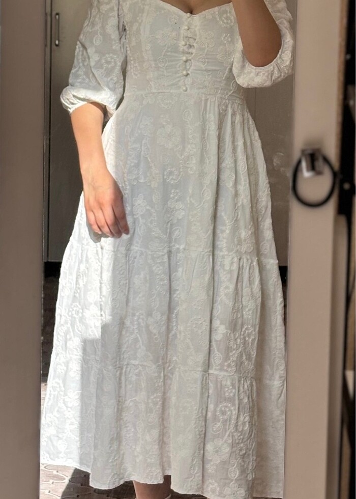 Kırık Beyaz fisto elbise - Görsel 3