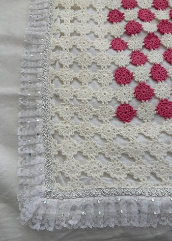 Pembe Beyaz motifli Örme Battaniye - Görsel 3