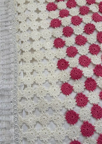 Pembe Beyaz motifli Örme Battaniye - Görsel 2