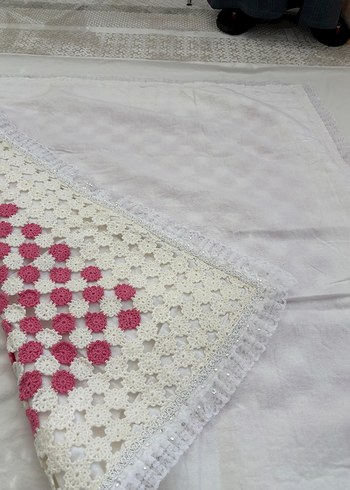 Pembe Beyaz motifli Örme Battaniye - Görsel 5