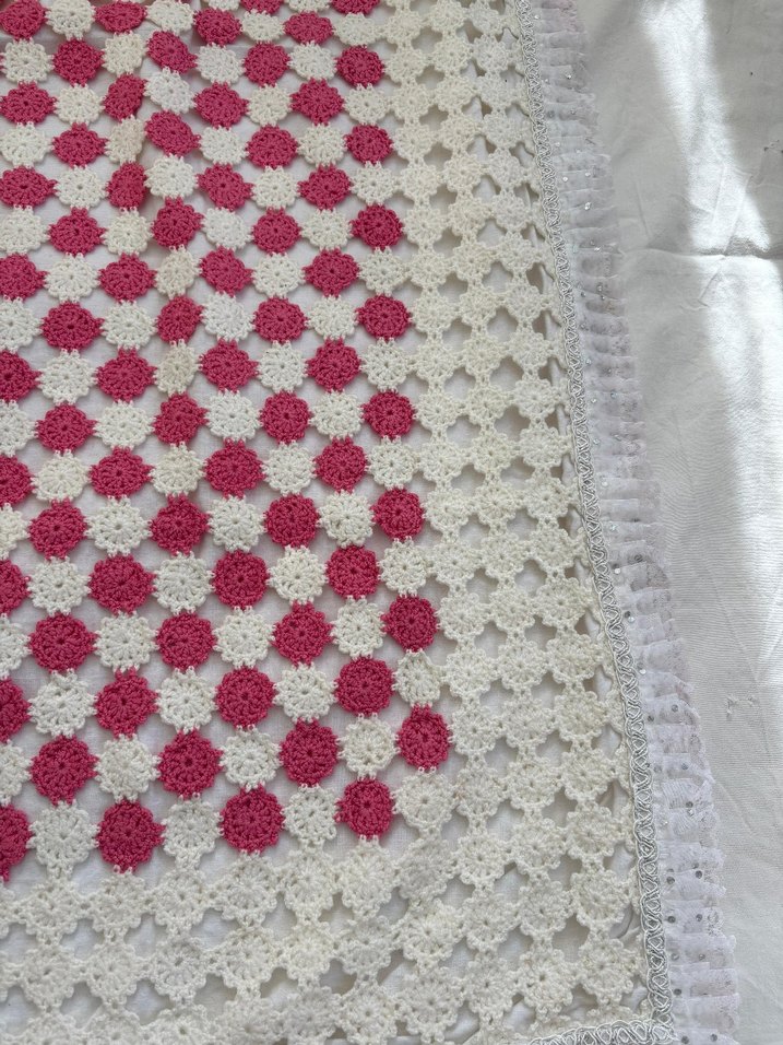 Pembe Beyaz motifli Örme Battaniye - Görsel 4