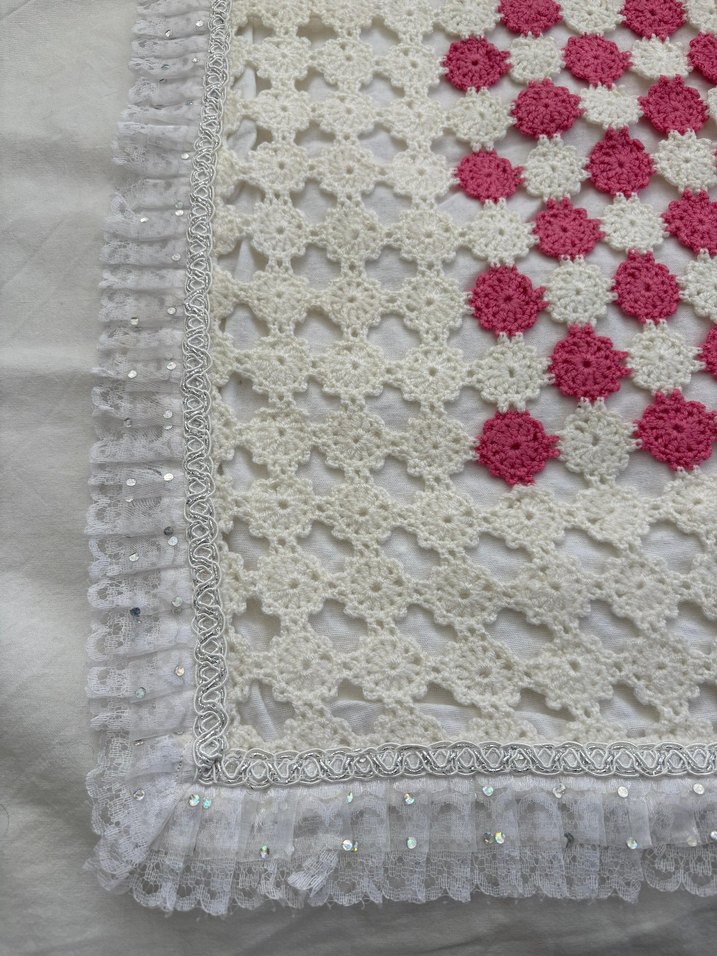 Pembe Beyaz motifli Örme Battaniye - Görsel 3