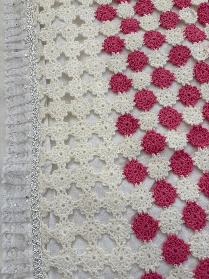 Pembe Beyaz motifli Örme Battaniye - Görsel 2