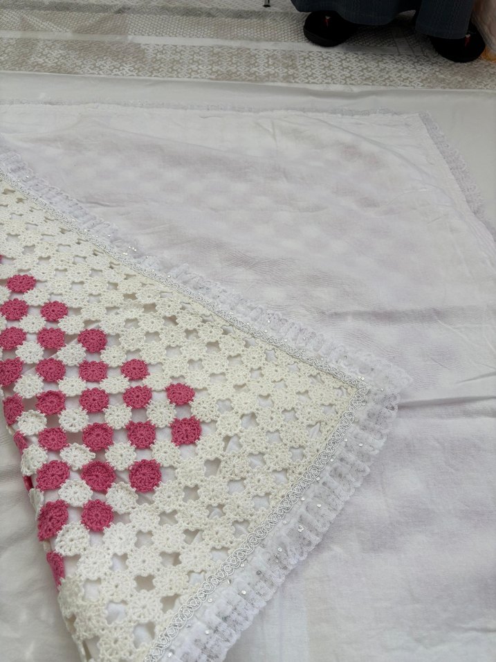 Pembe Beyaz motifli Örme Battaniye - Görsel 5