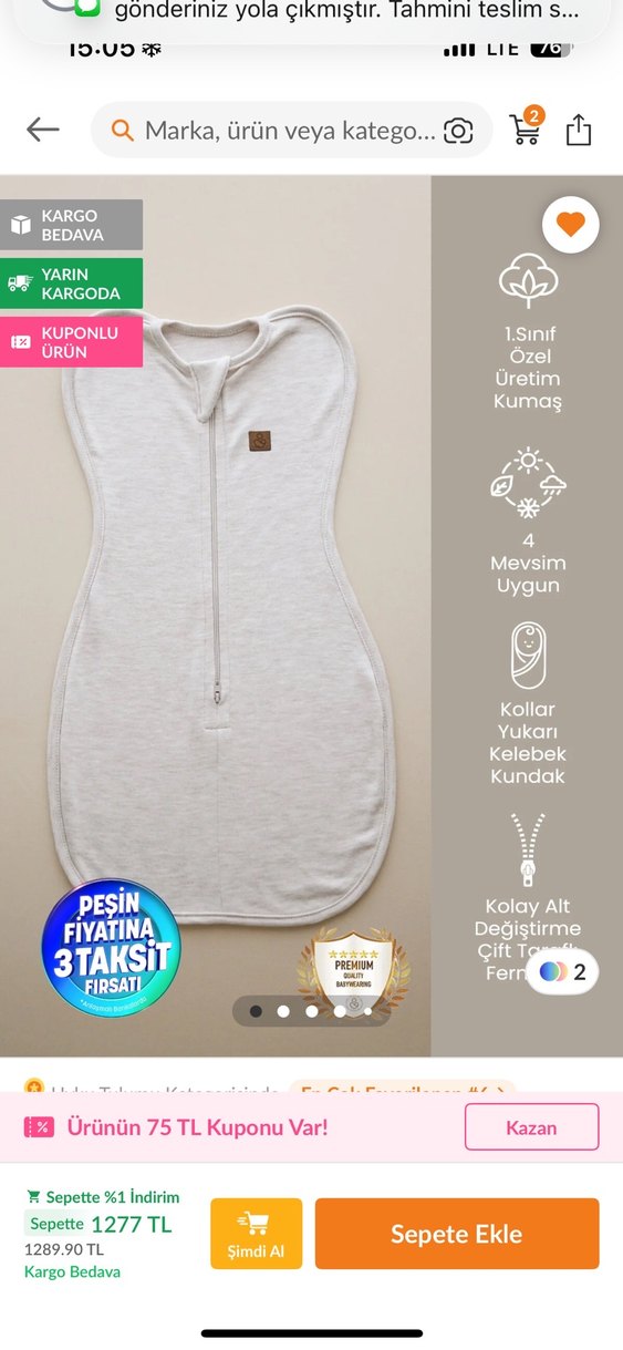 Keten Bebek Kundak Uyku Tulumu - Görsel 2