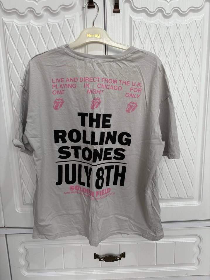 Gri Loose Fit Kısa Kollu The Rolling Stones Tişört - Görsel 2