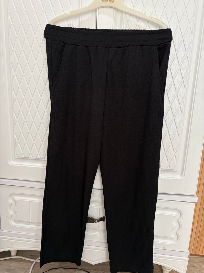 Siyah Midi Uzun Kollu Keten Kadın Kimono - Görsel 2