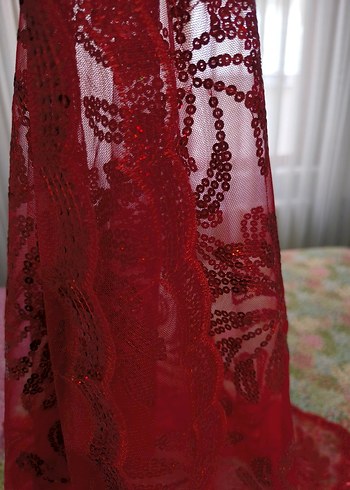 Kırmızı İşlemeli Parlak örtü - Görsel 4