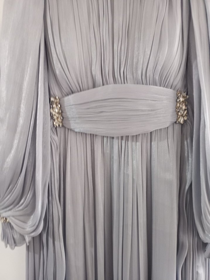 Gri Pilili Uzun Abiye Elbise - Görsel 4