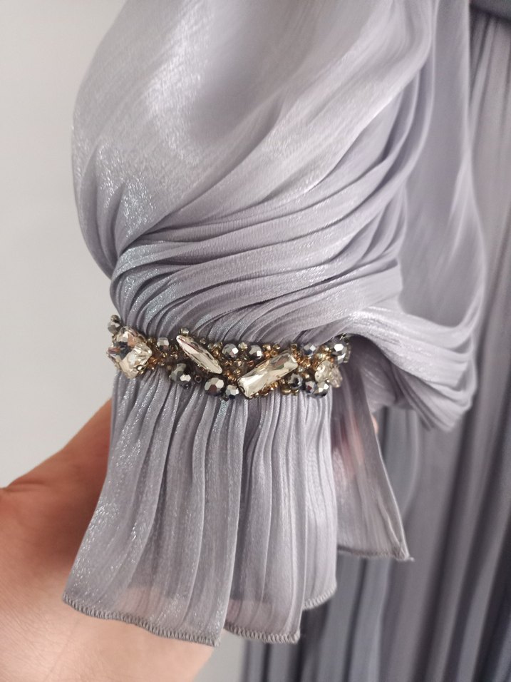 Gri Pilili Uzun Abiye Elbise - Görsel 3