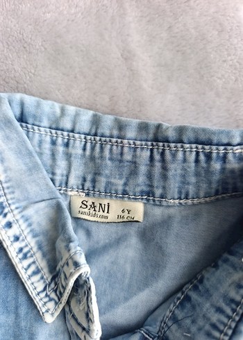 6 Yaş Beden beyaz Renk Kız Çocuk Nakışlı Denim ve Beyaz Elbise
