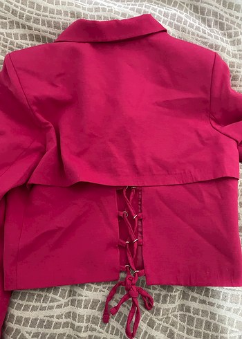 Arkası Bağlamalı Pembe Kadın Blazer Ceket - Görsel 2