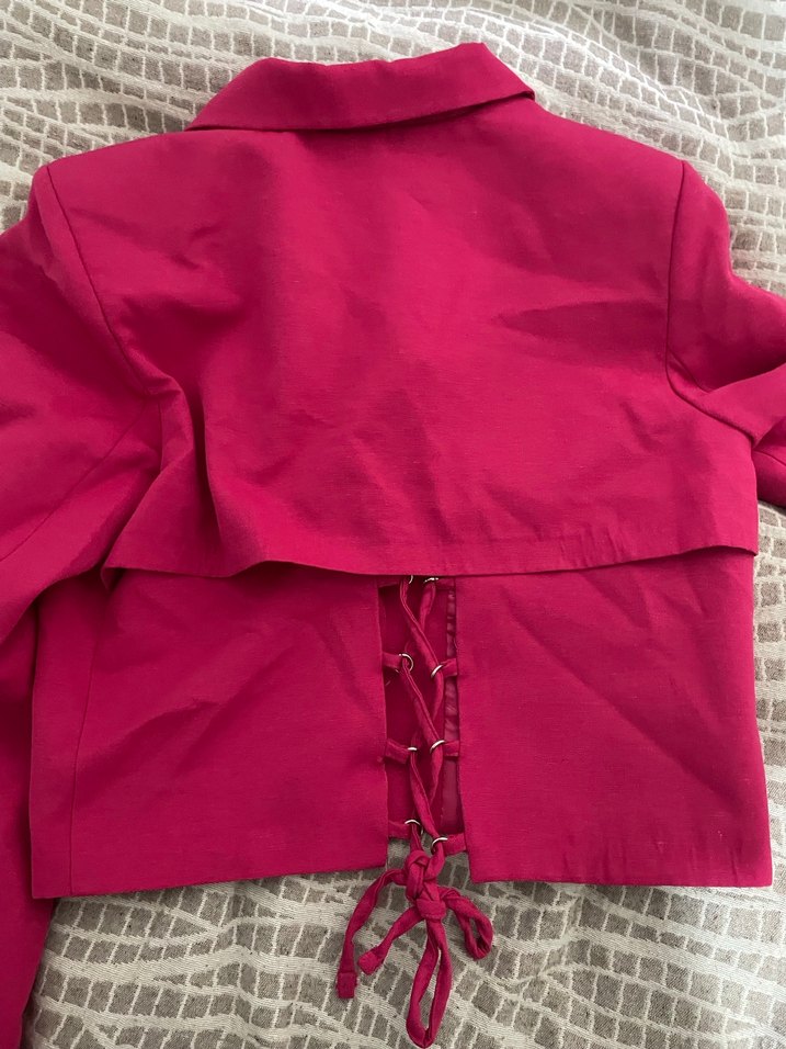 Arkası Bağlamalı Pembe Kadın Blazer Ceket - Görsel 2