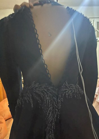 Boncuk İşlemeli Lacivert Uzun Gotik Abiye - Görsel 4