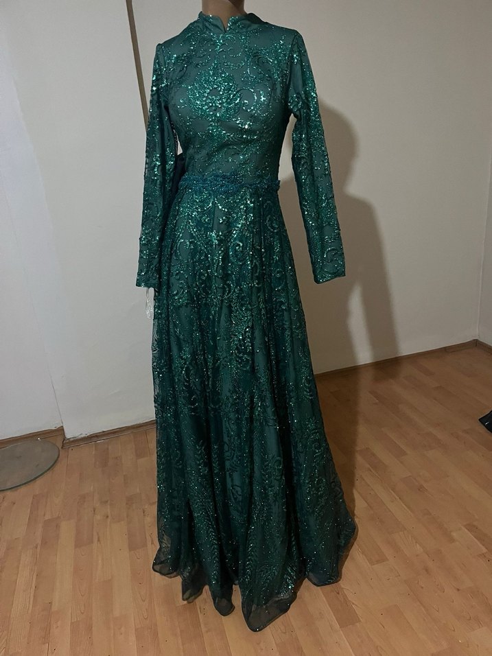 Boncuk işlemeli abiye tesettür abiye - Görsel 2