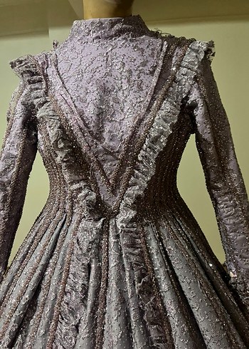 Gül kurusu İşlemeli Drapeli Uzun Kollu Kadın Gelinlik - Görsel 2