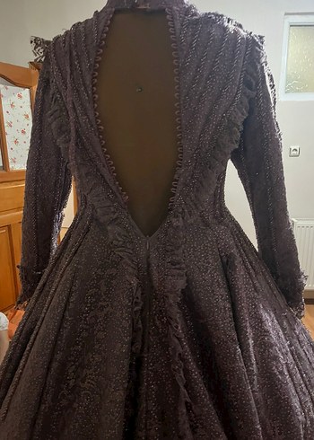 Gül kurusu İşlemeli Drapeli Uzun Kollu Kadın Gelinlik - Görsel 4