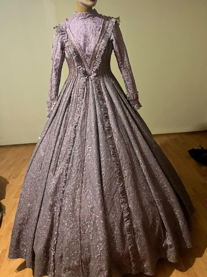 Gül kurusu İşlemeli Drapeli Uzun Kollu Kadın Gelinlik - Görsel 3