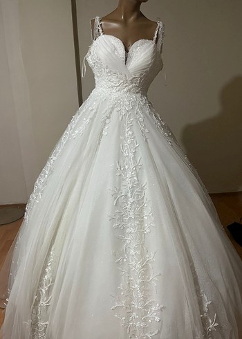 Parıltılı Beyaz Prenses Gelinlik V-Yaka - Görsel 2